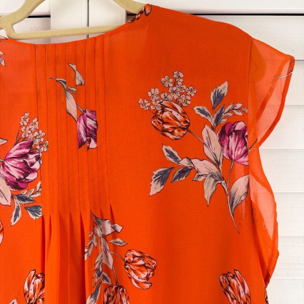 Daniel Rainn Floral Flutter Sleeve Blouse Women XXL Orange NEW - Picture 8 of 15